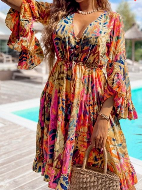 Ruffle Flare Sleeve Dress