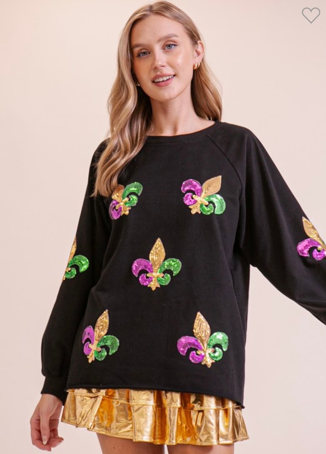 Sequin Fleur De Lis Sweatshirt, Black