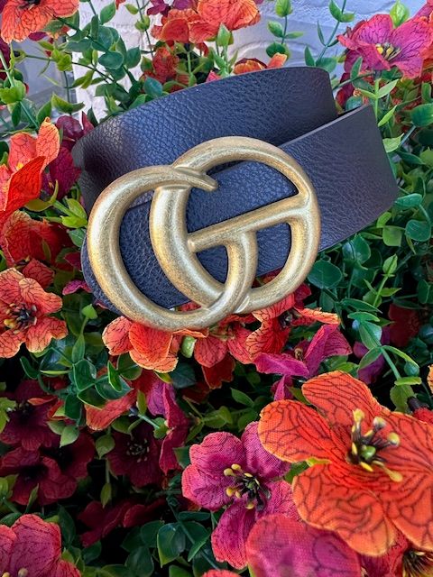 Fashion Belt with Matte Gold Buckle, Black, One Size