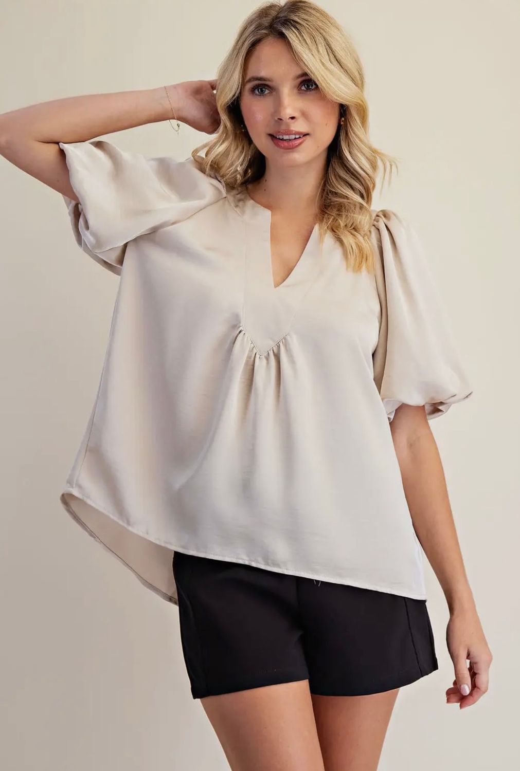 V Neck Puff Sleeve Top, Ivory