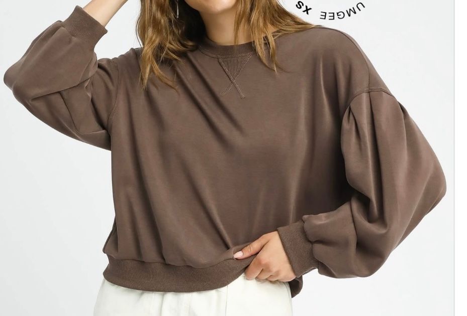 Puff Sleeve Sweatshirt, Brown