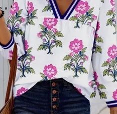 Striped V Neck Floral Top