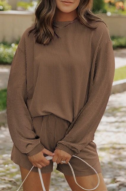 Corded Short Set, Brown