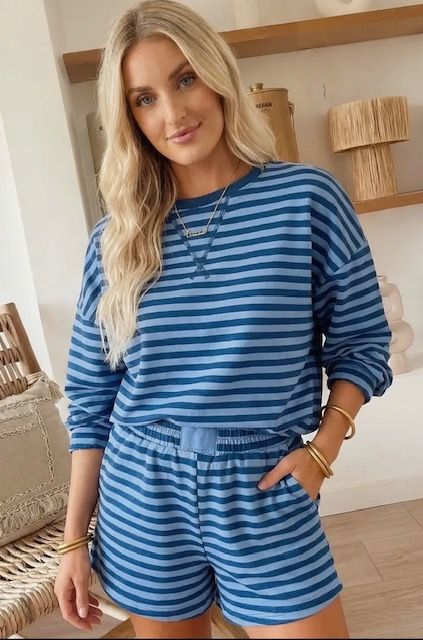 Stripe Short Set, Blue