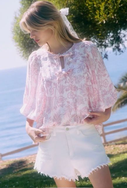 Boho Top with Front Tie, Peony Pink