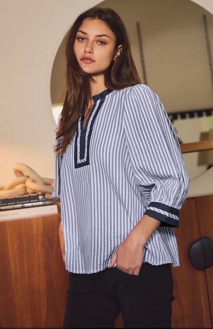 Contrast Trim Top, Blue