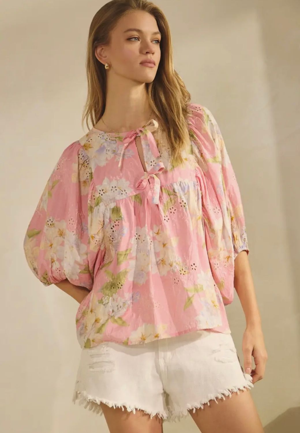 Peasant Top, Peach Floral