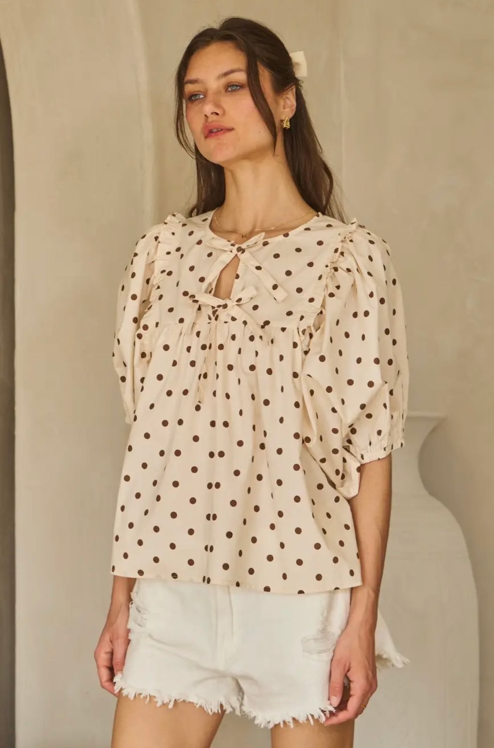 Polka Dot Top, Cream/Brown