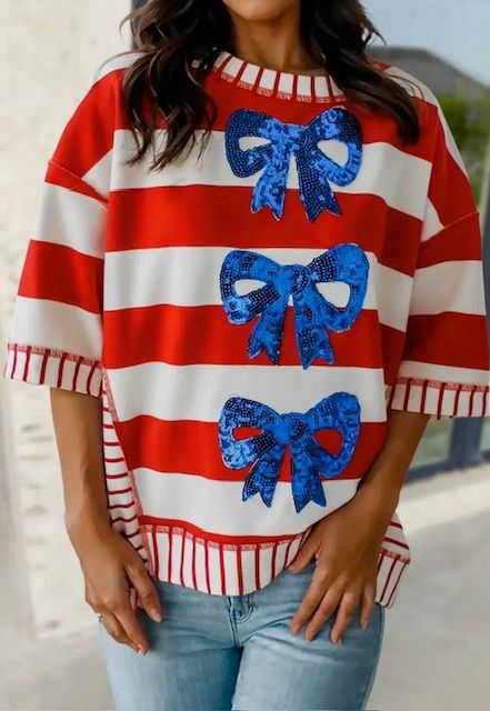 Patriotic Stripe with Sequin Bow