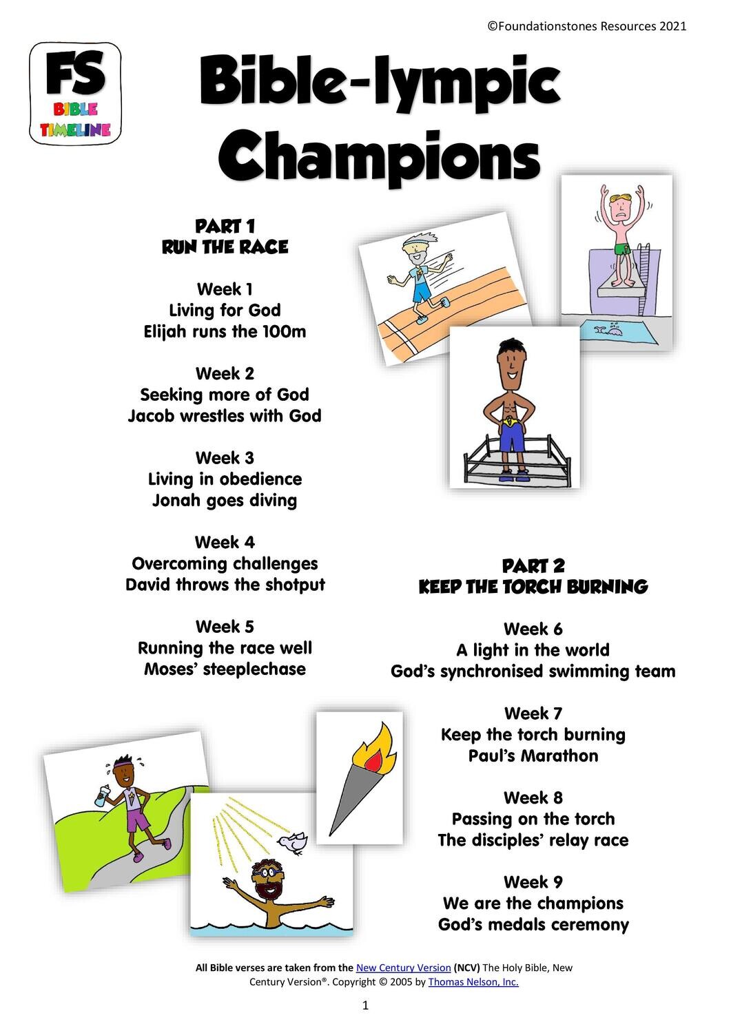 Bible-lympic Champions -  9 week Syllabus and Faith at Home sheets