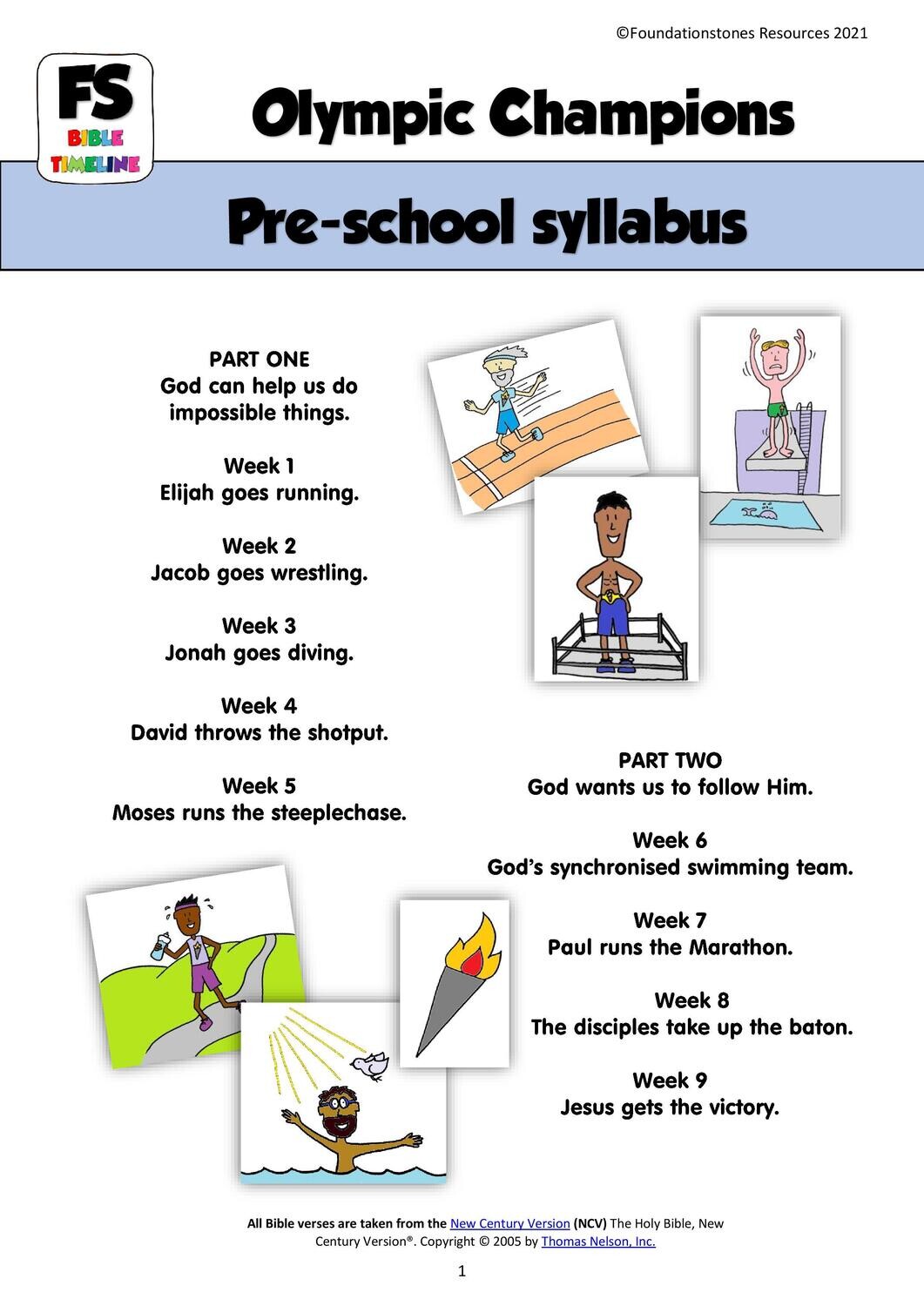 Bible-lympic Champions Pre-school -  9 week Syllabus Only
