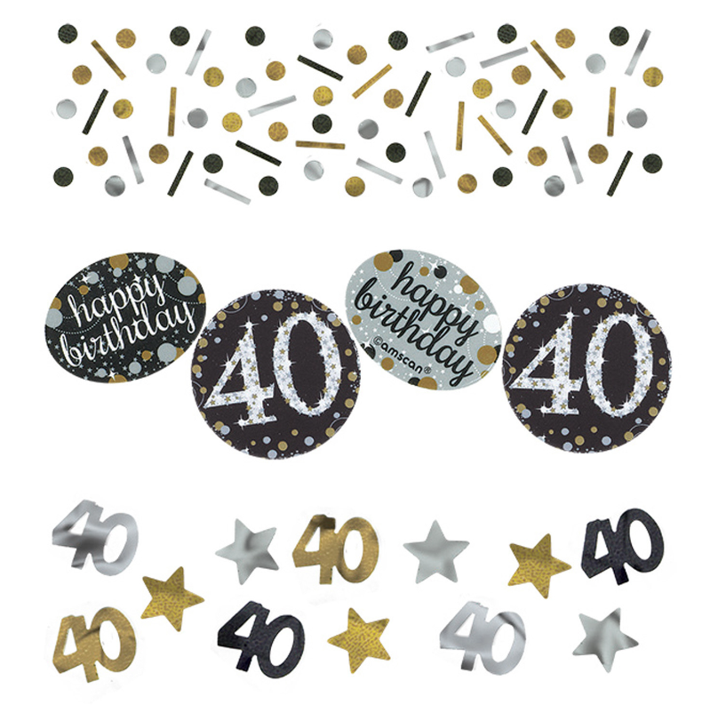Borðaskraut. Confetti. 40 ára. Gull Silfur Svart