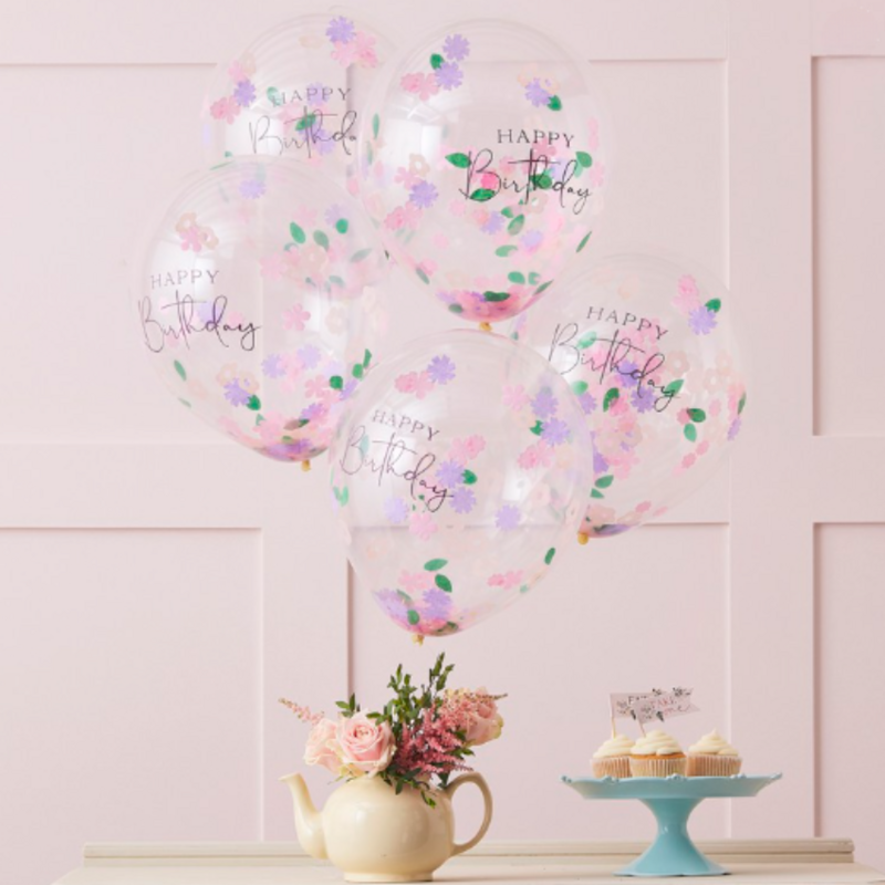 Latexblöðrur. Happy Birthday. Blóma Confetti. 5 stk.
