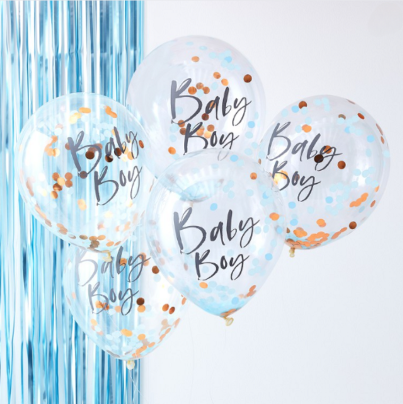 Latex blöðrur. Confetti. Blár Baby Boy. 5 stk.