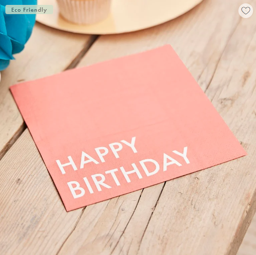 Servíettur. Happy Birthday. Kóral. 16 stk