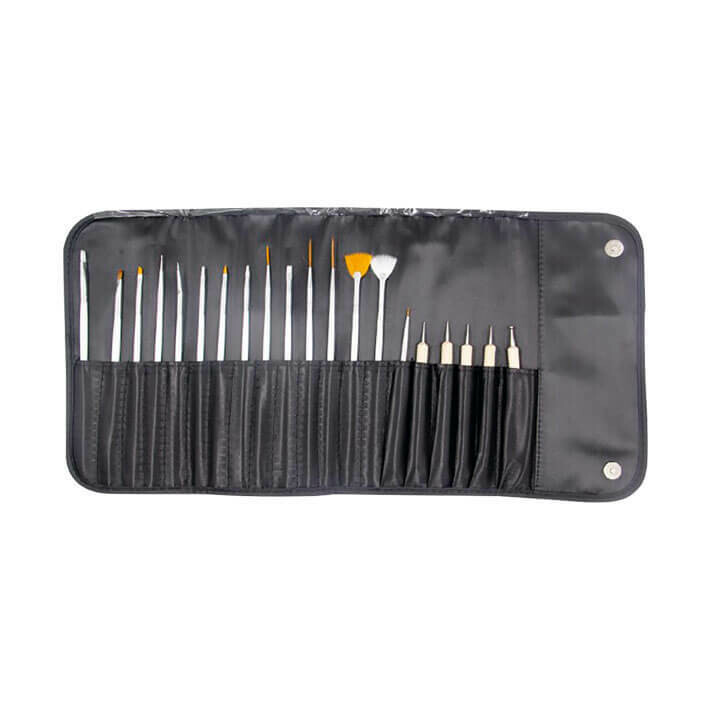 Manta pinceles de manicura y nail-art 15 piezas + 5 dotting tools