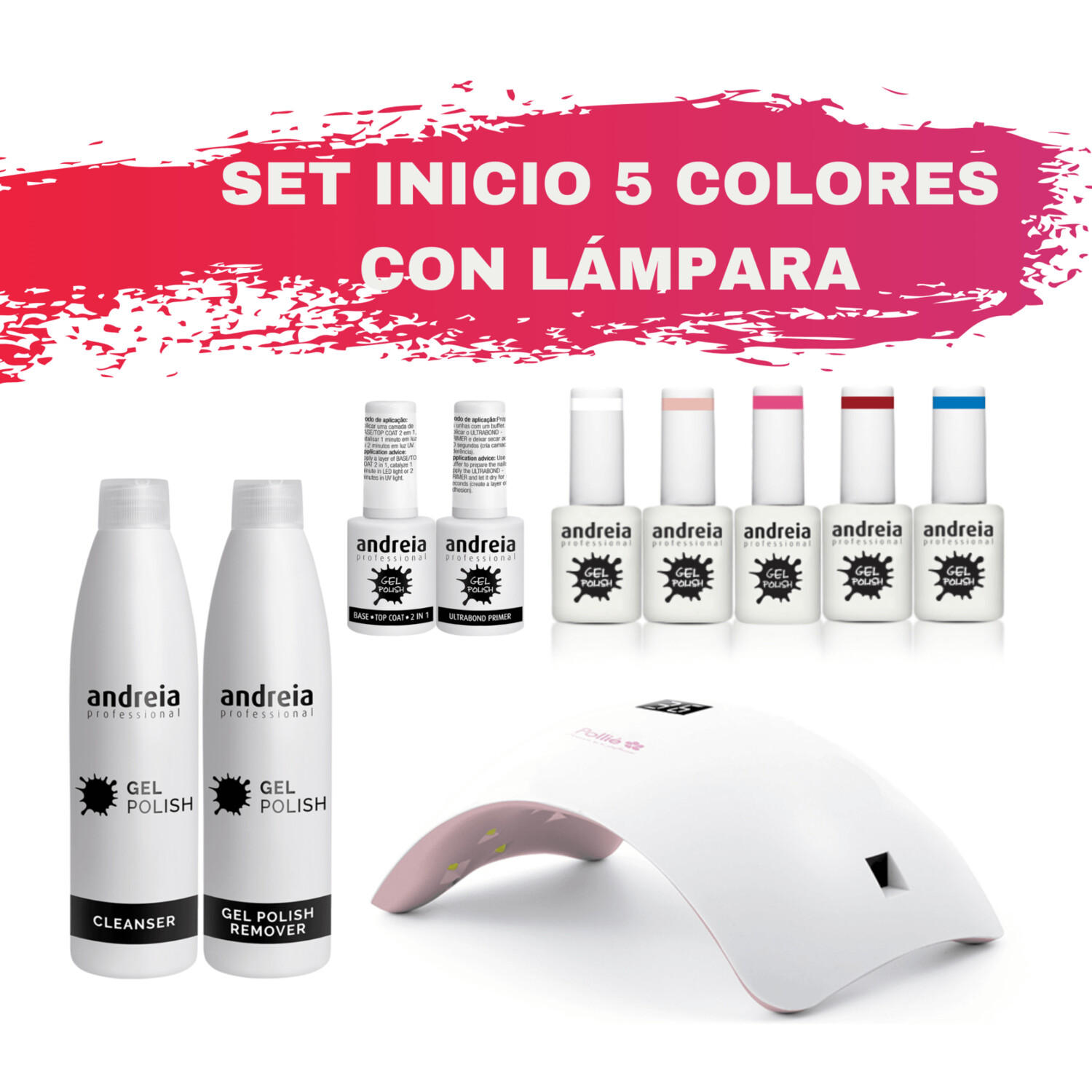 Andreia Gel Polish Set Inicio + 5 colores con Lámpara LED 48w