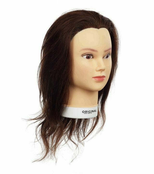 Maniquí de Prácticas de peluquería 100% Pelo Humano #Castaño 40cm