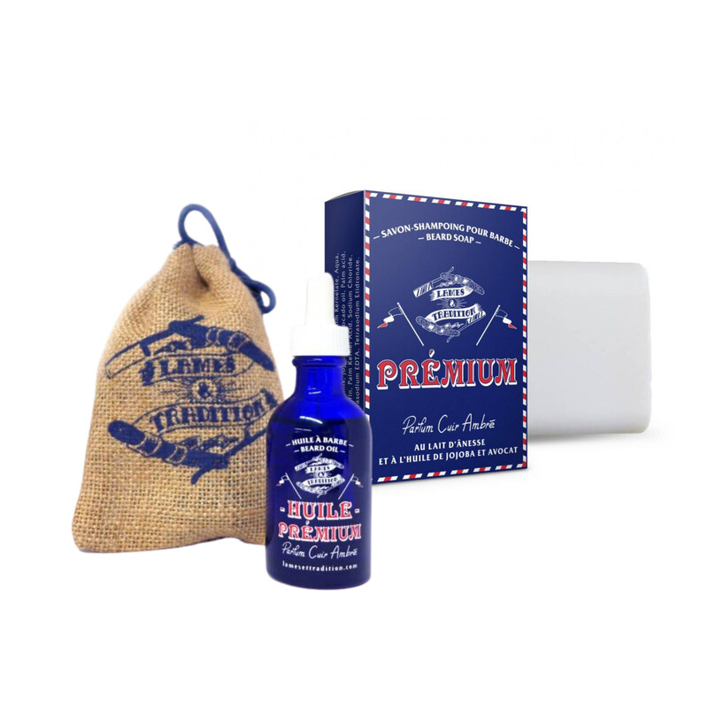Lames&Tradition Dúo Jabón y Aceite para Barba Premium Perfume Cuero y Ámbar