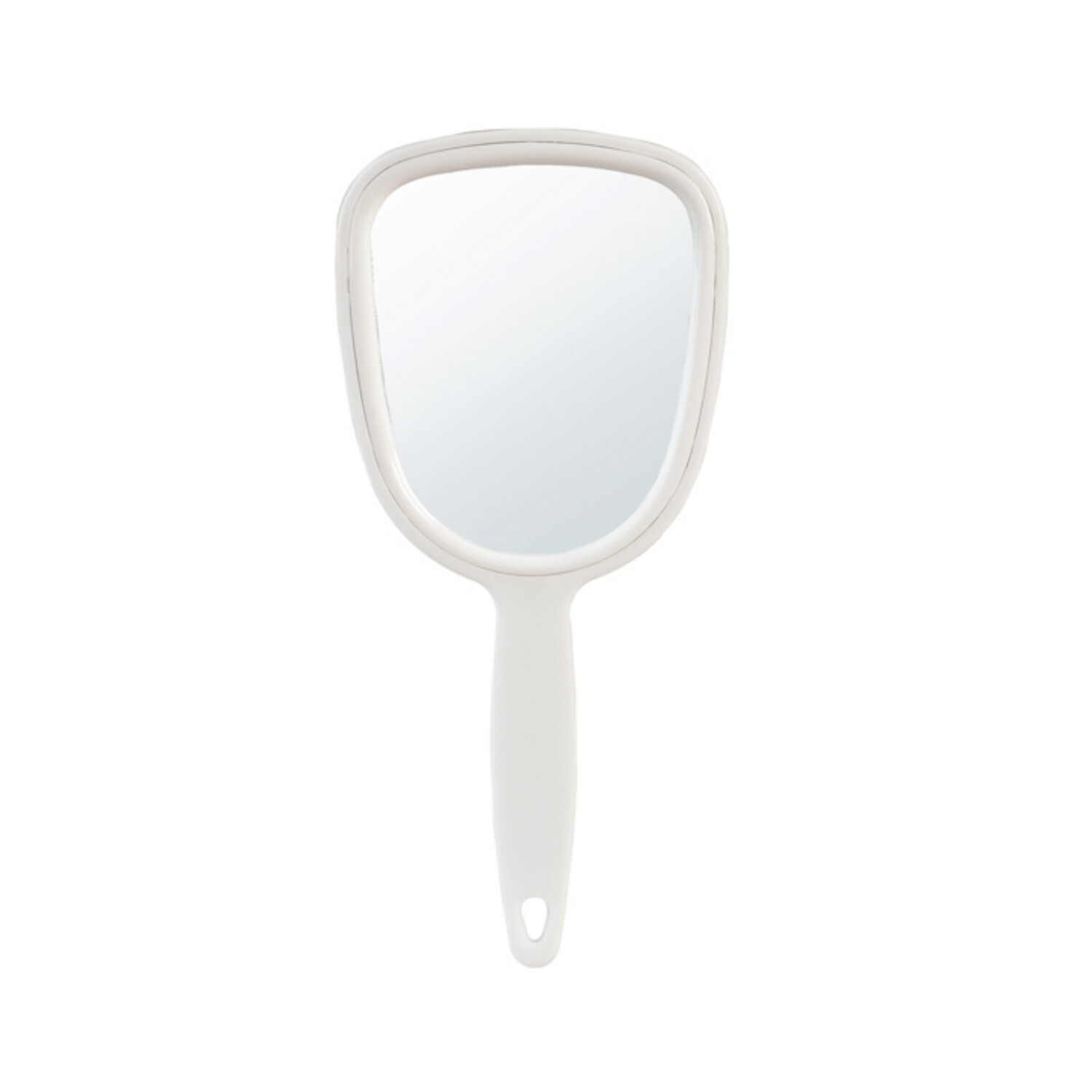 Espejo de mano con mango de plástico blanco 10x23cm