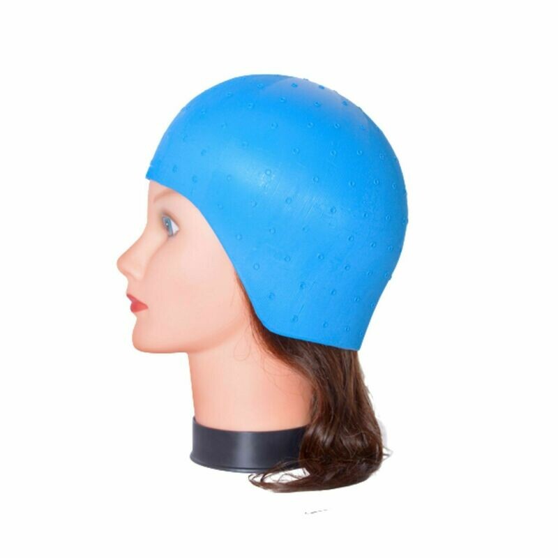 Gorro para mechas en silicona azul con ganchillo metálico