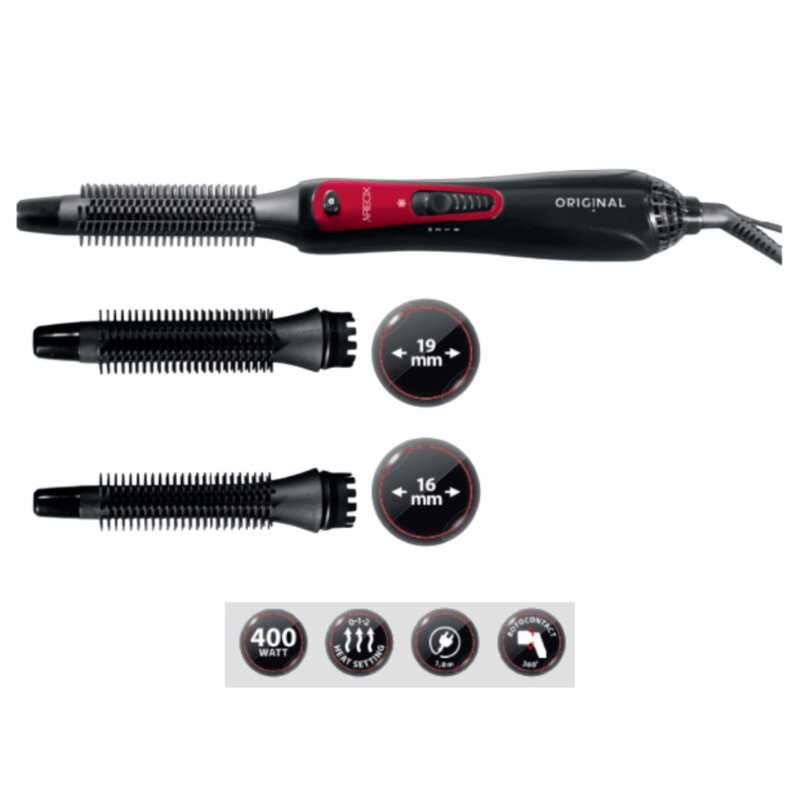 Cepillo de aire moldeador AREOX con 2 peines intercambiables de 16 y 19mm Ø