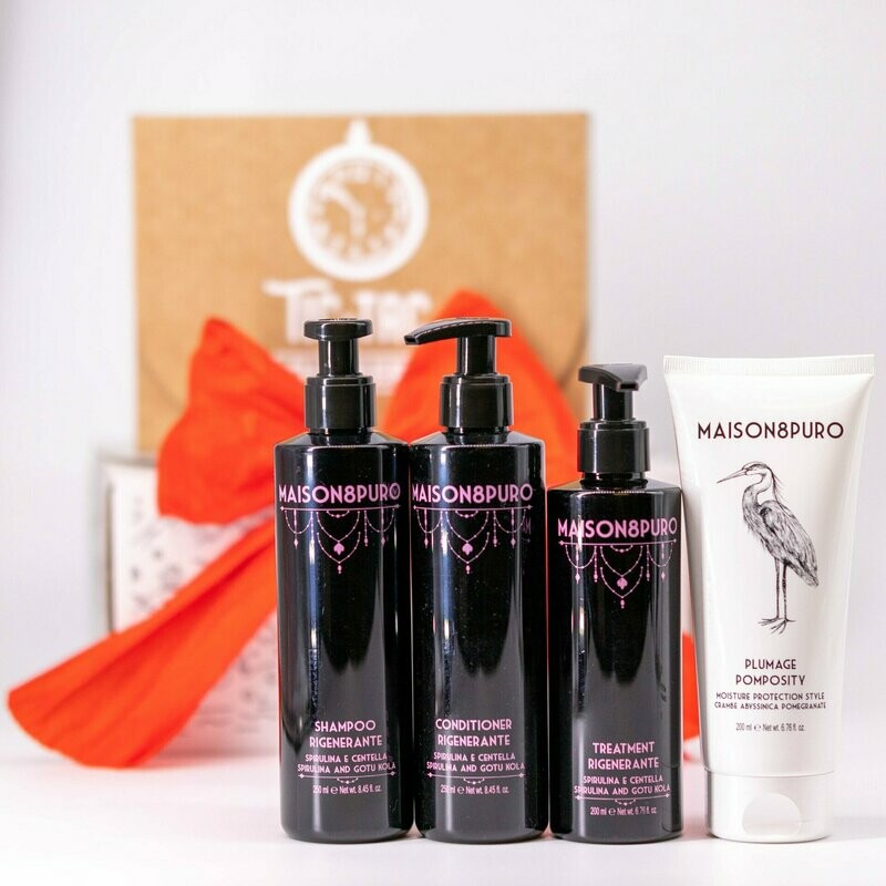 BeautyBox cuidado capilar Maison8Puro Rigenerante para cabello seco y dañado + Plumage