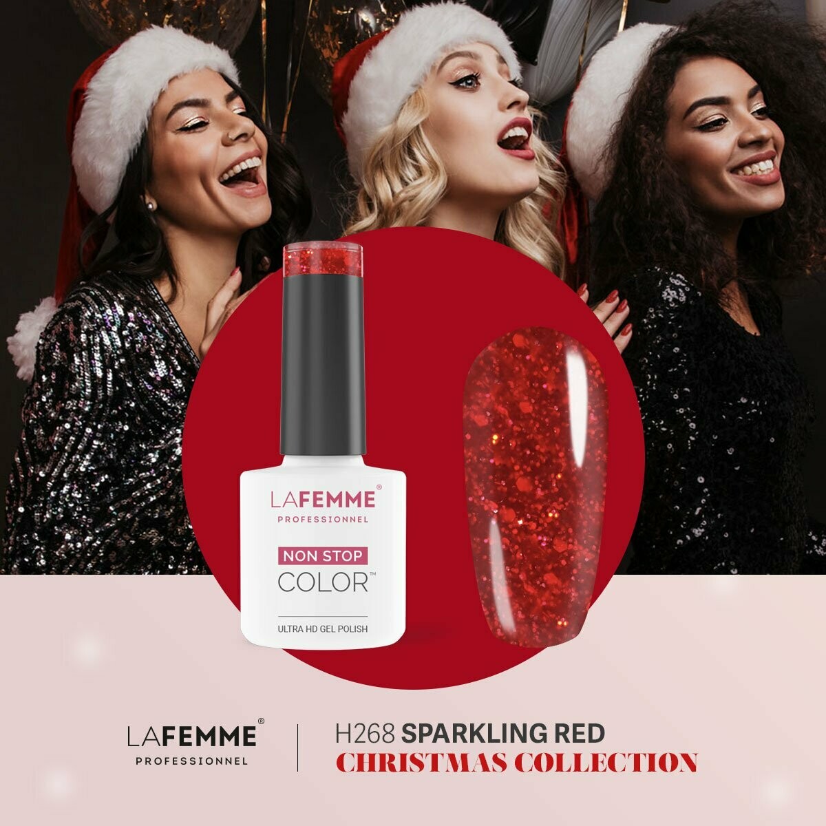 La Femme Esmalte Semipermanente Non-Stop Color Gel UV/LED 8g H268 Sparkling Red