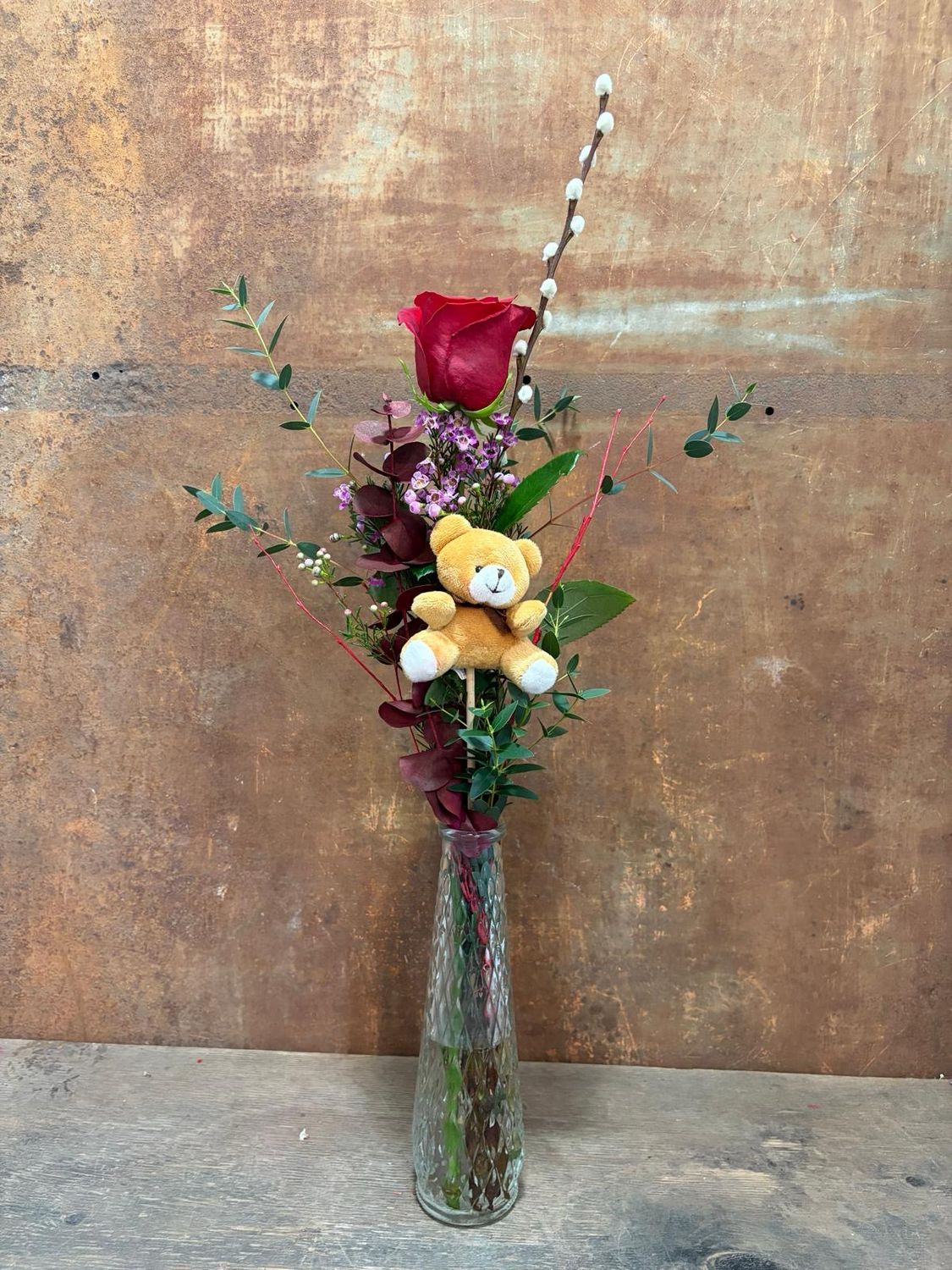 Gerro de vidre amb rosa vermella Sant Valenti