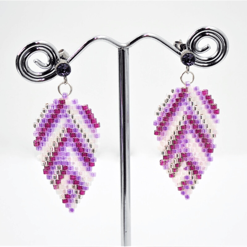 Colorful Beaded Dangle Leaf Earrings