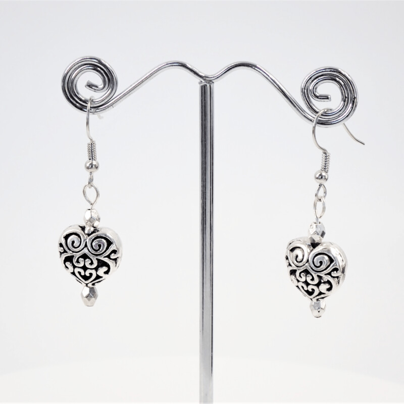 Small Scroll Heart Drop Earrings