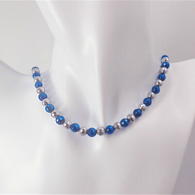 Blue and Silver Hematite Necklace