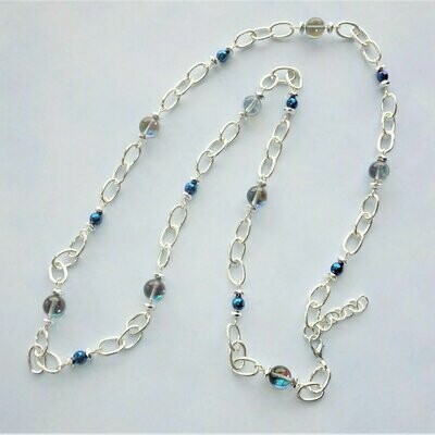 Manmade Moonstone and Blue Hematite Chain Necklace