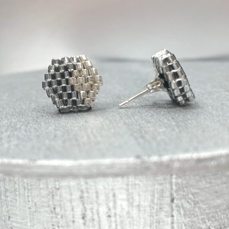 Mini Two Tone Hexagon Beaded Post Earrings