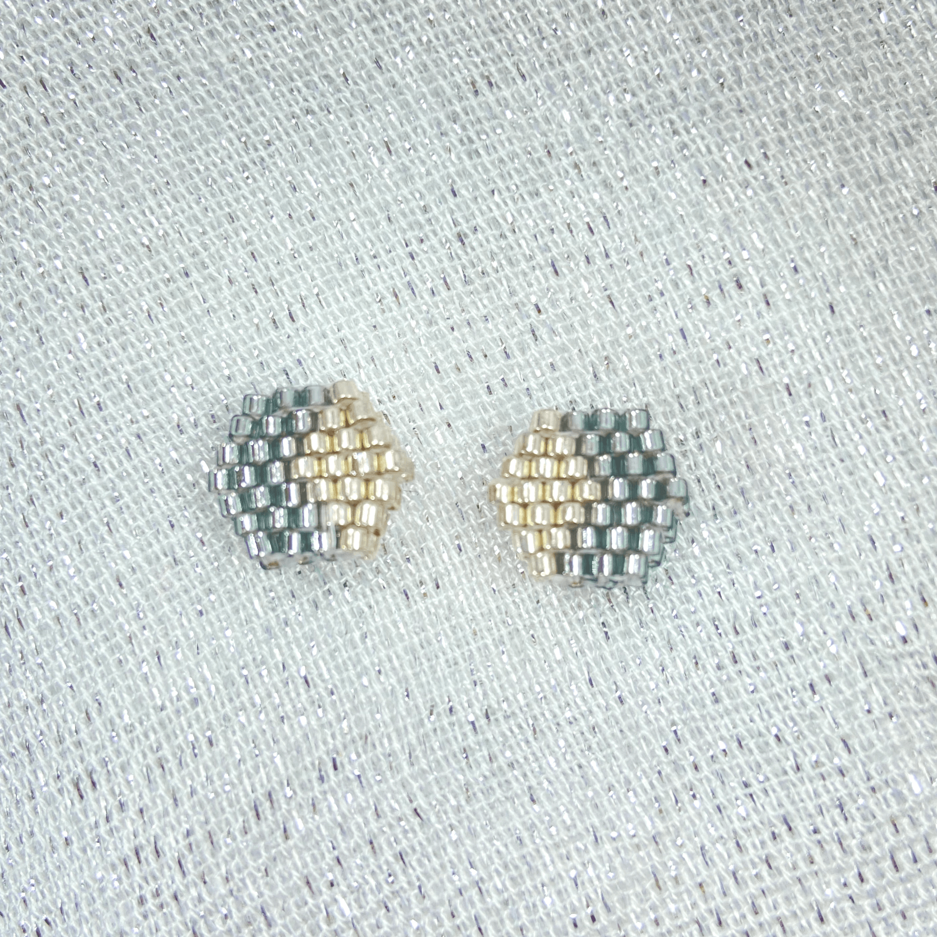 Mini Two Tone Hexagon Beaded Post Earrings