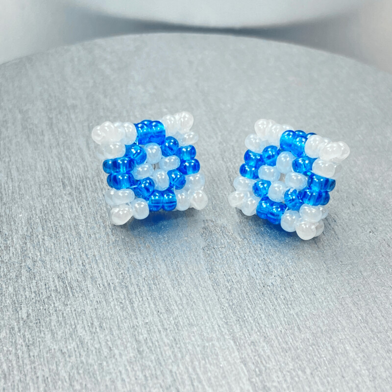 Minimalist Square Beaded Post Earrings Style 2