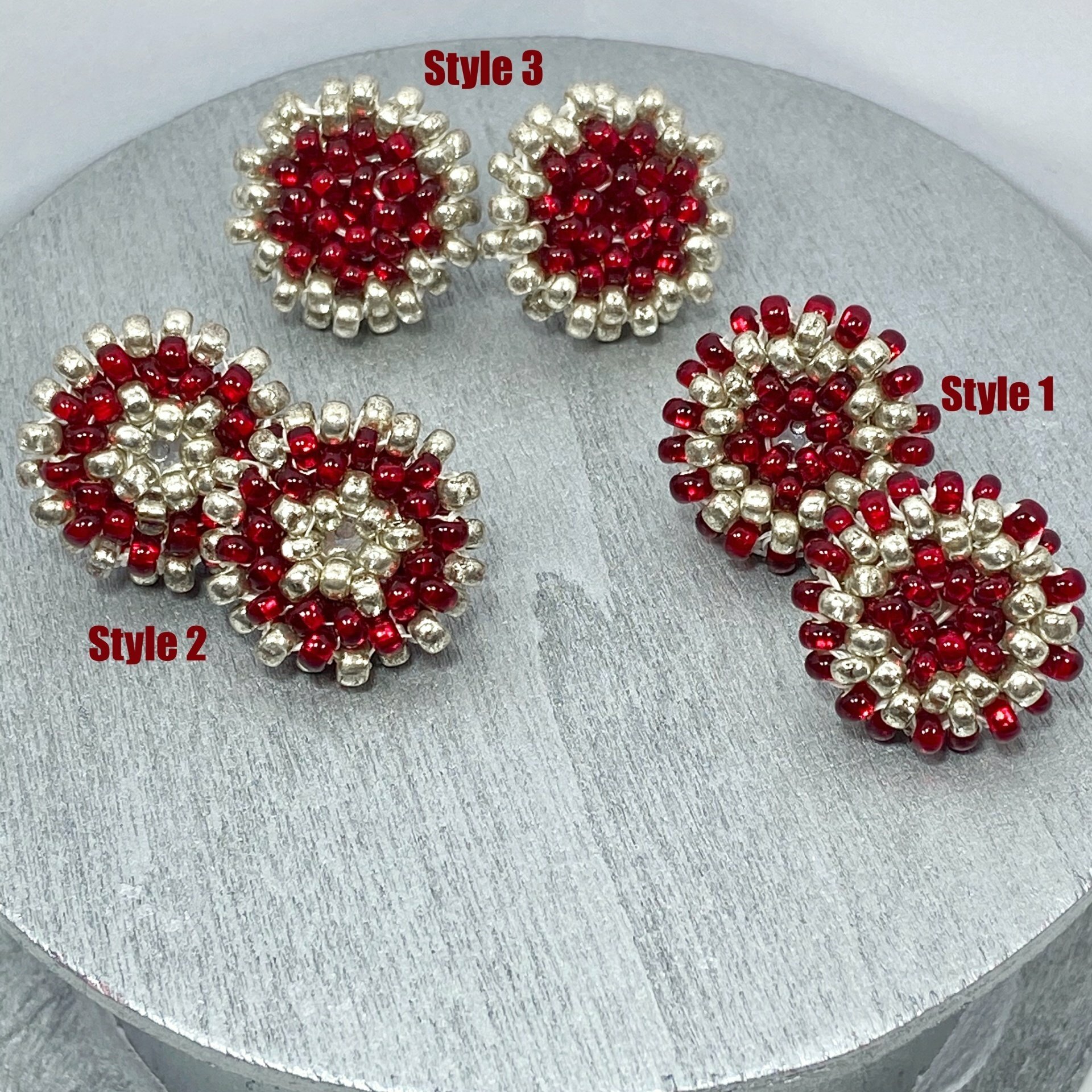 Round Beaded Post Earrings with Silver