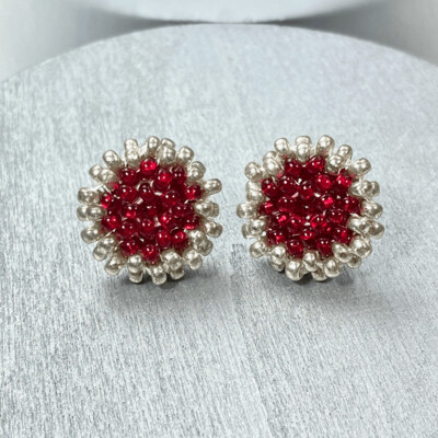 Round Beaded Post Earrings with Silver
