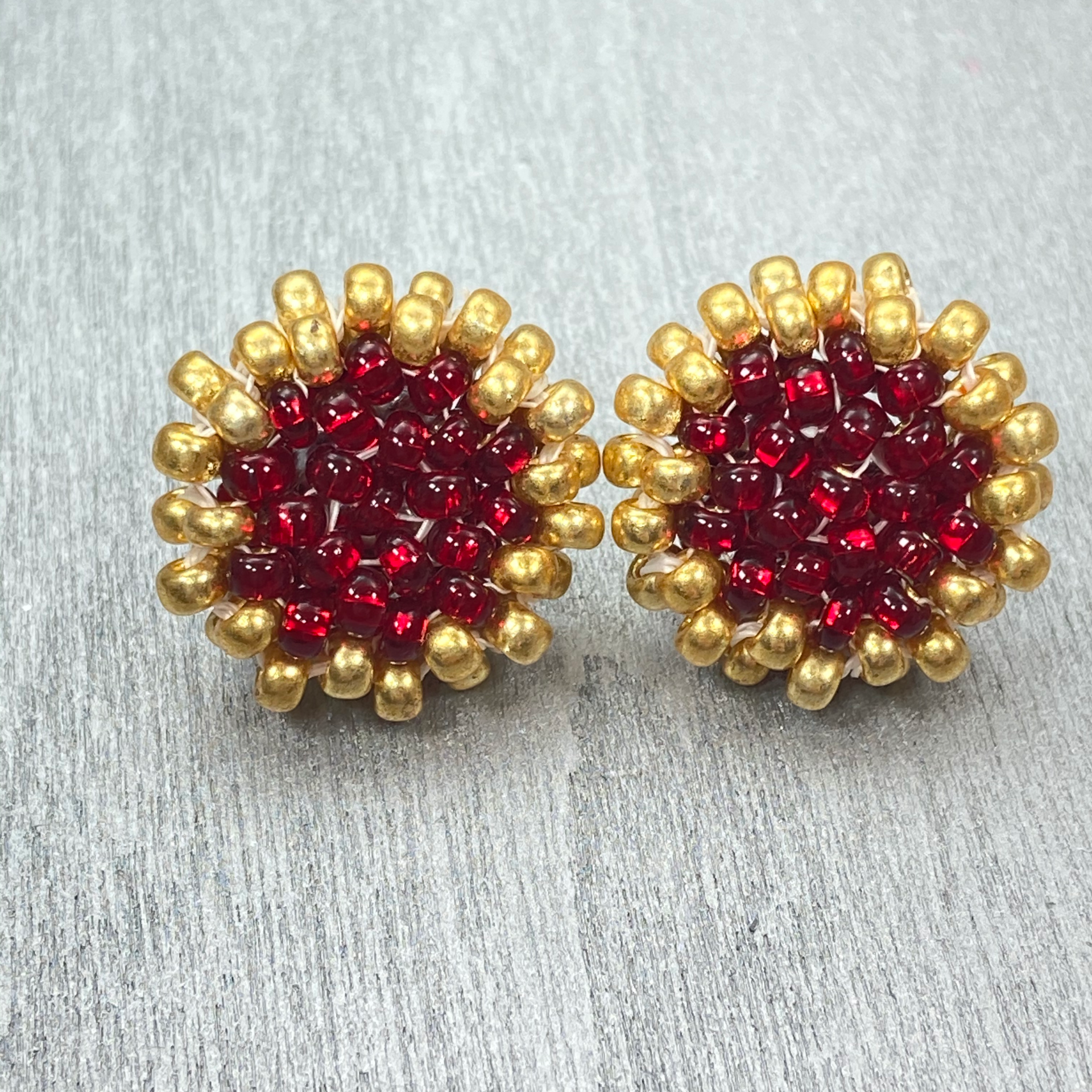 Round Beaded Post Earrings with Gold