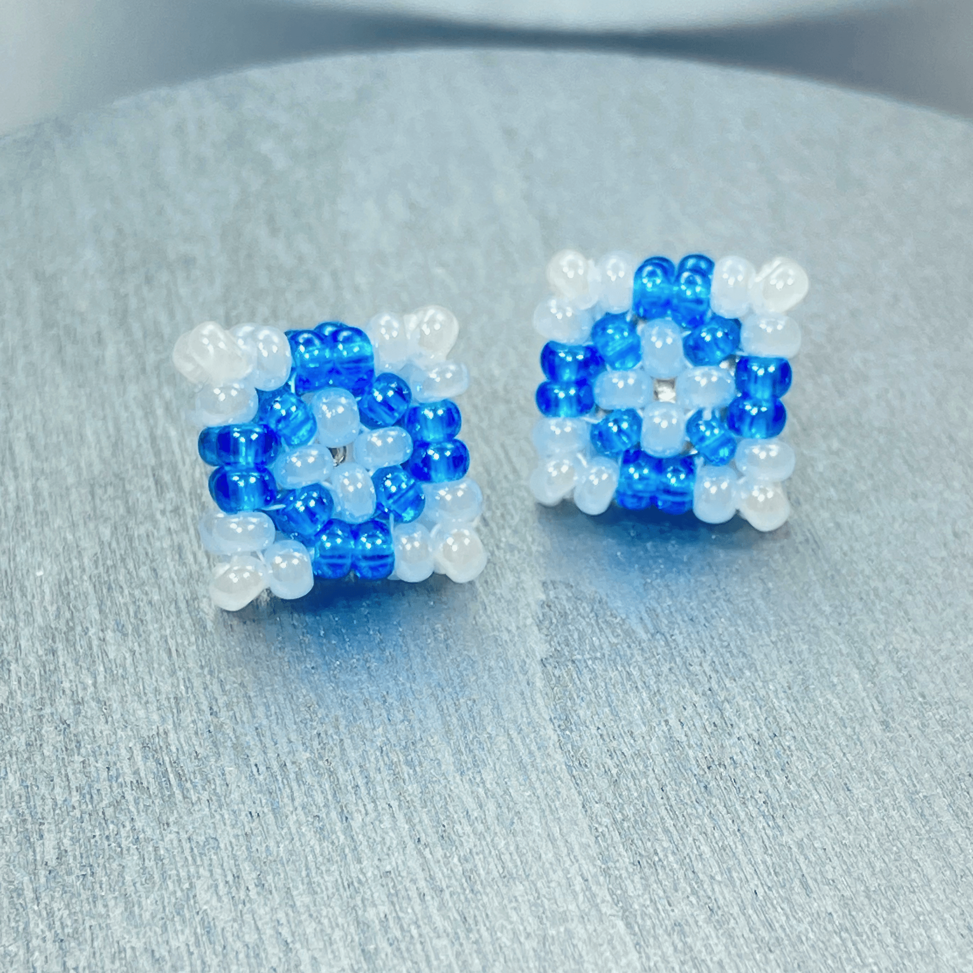Minimalist Square Beaded Post Earrings Style 2