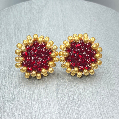 Round Beaded Post Earrings with Gold