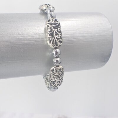 Silver Scroll Bracelet with Hematite Beads