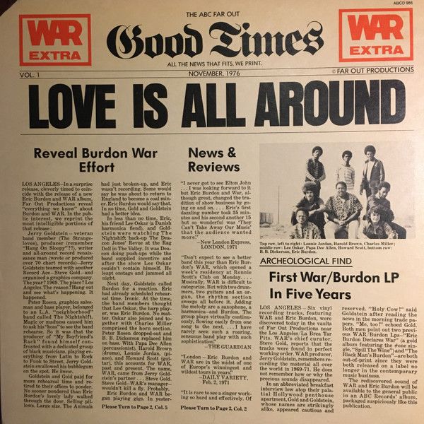 War Featuring Eric Burdon*‎– Love Is All Around