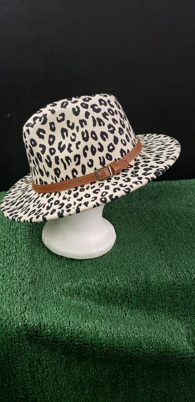 Beige and Cheetah Print Fedora