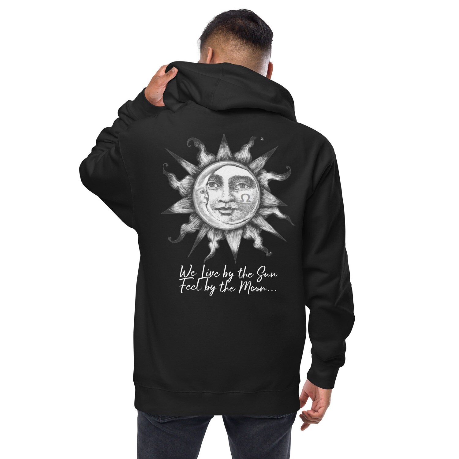 Unisex fleece zip up hoodie - We Live by the Sun Feel by the Moon