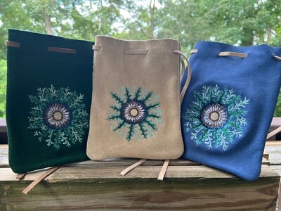 Suede Embroidered Suede Leather Bag 8.5x6 - Medieval Flower