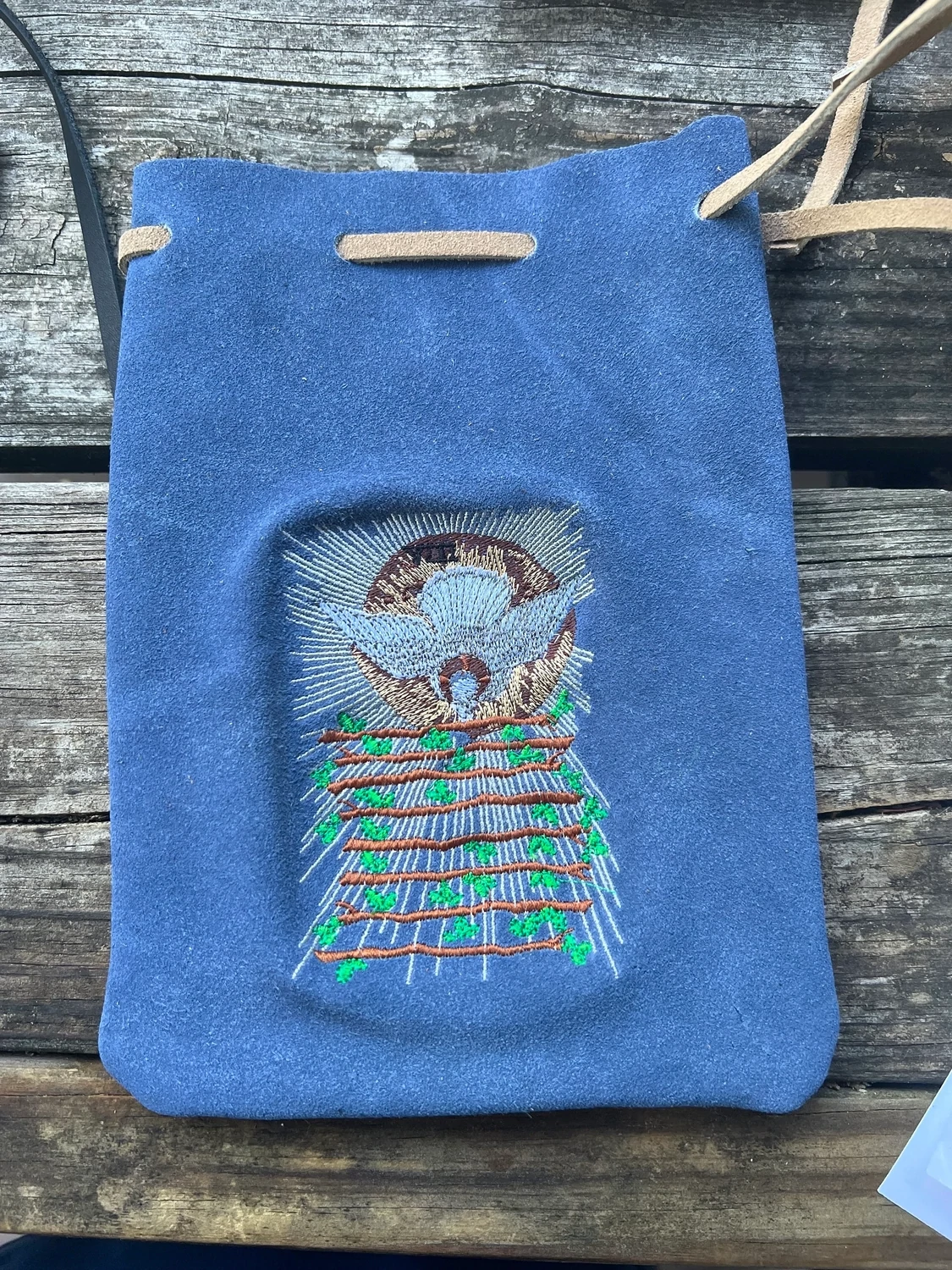 Suede Embroidered Suede Leather Bag 8.5x6 - Eight of Wands