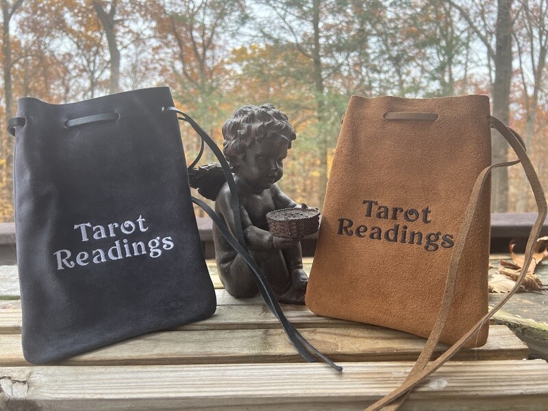 Suede Embroidered Suede Leather Bag 8.5x6 - Tarot Reading