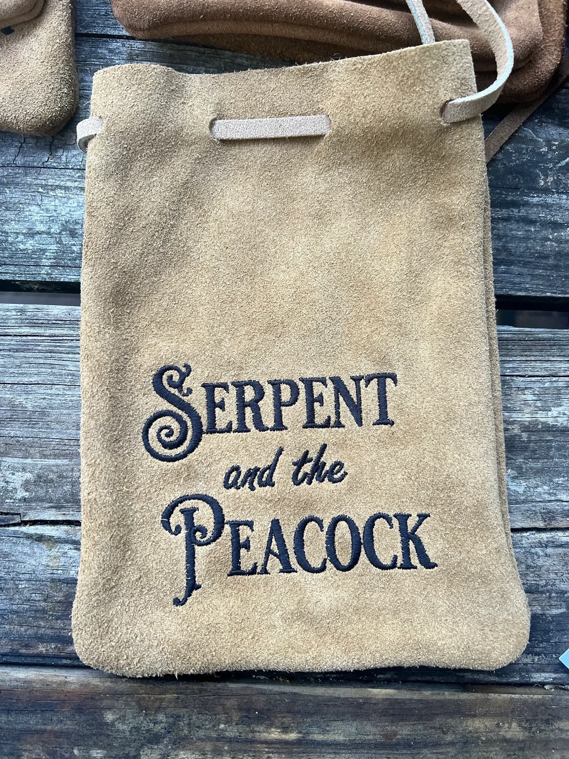 Suede Embroidered Suede Leather Bag 8.5x6 - Serpent and the Peacock