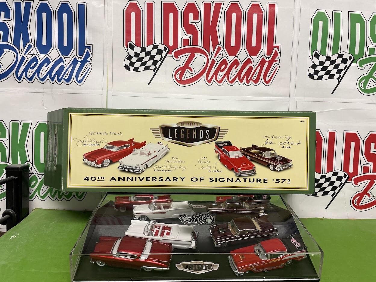 40th Anniversary of Signature &#39;57&#39;&#39;s Hot Wheels Legends (4) 1:64 cars &amp; display case